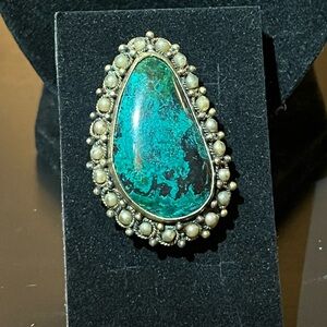 Vintage 935 sterling silver chrysocolla vermeil pendant/brooch